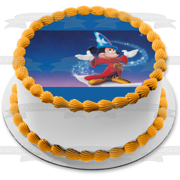 Fantasia Mickey Mouse Wizard Fondo azul Adorno comestible para tarta Imagen ABPID01091 