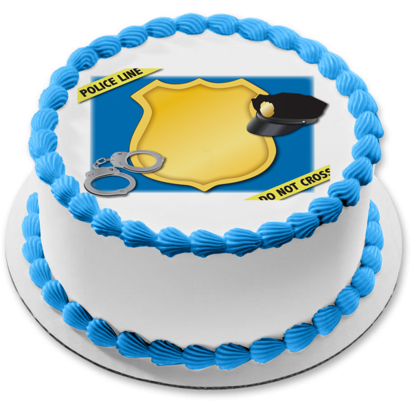 Insignia de artículos de policía, esposas, sombrero de policía, no cruzar la línea de policía, decoración comestible para tarta, imagen ABPID01209 