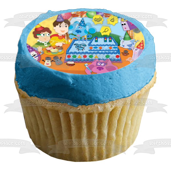 Blues Clues Happy Birthday Party Blue Steve Magenta Mailbox Joe Tickety Toc Cake Cupcakes Party Hats Balloons Edible Cake Topper Image ABPID01188