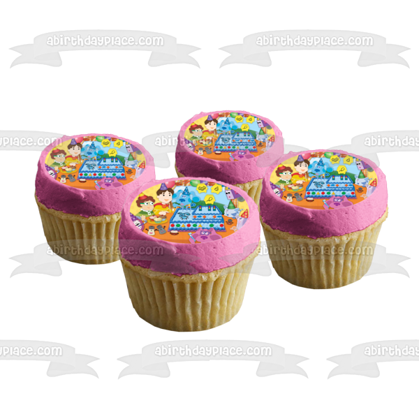 Blues Clues Happy Birthday Party Blue Steve Magenta Mailbox Joe Tickety Toc Cake Cupcakes Party Hats Balloons Edible Cake Topper Image ABPID01188