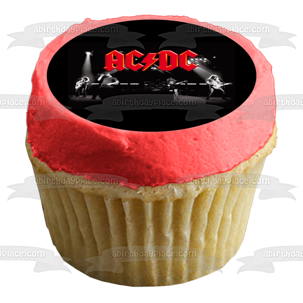 AC/DC Logo rojo Banda de rock cantando tocando instrumentos Imagen de decoración comestible para tarta en blanco y negro ABPID01224 