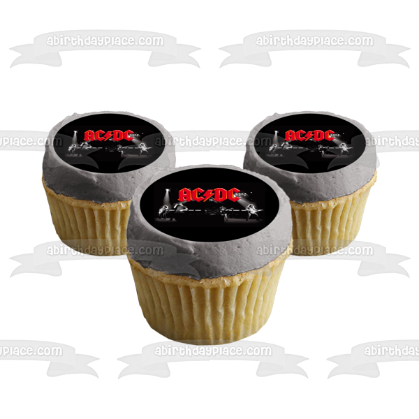 AC/DC Logo rojo Banda de rock cantando tocando instrumentos Imagen de decoración comestible para tarta en blanco y negro ABPID01224 