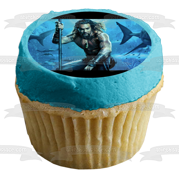 Aquaman Under Water Sharks and Fish Swimming Edible Cake Topper Image ABPID01267