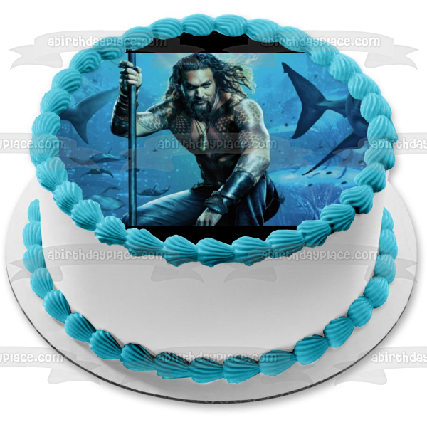 Aquaman Under Water Sharks and Fish Swimming Edible Cake Topper Image ABPID01267