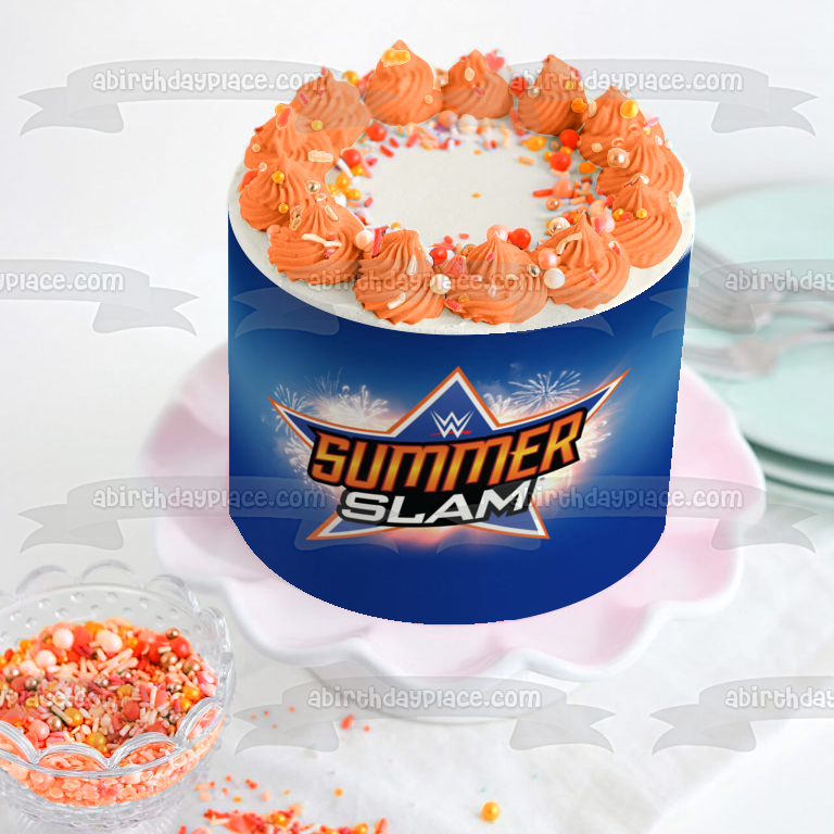 WWE Summer Slam World Wrestling Entertainment Fuegos artificiales Fondo azul Imagen comestible para decoración de tarta ABPID01306 