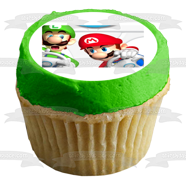 Super Mario Brothers Luigi Wii Steering Wheels and Controllers Edible Cake Topper Image ABPID01292