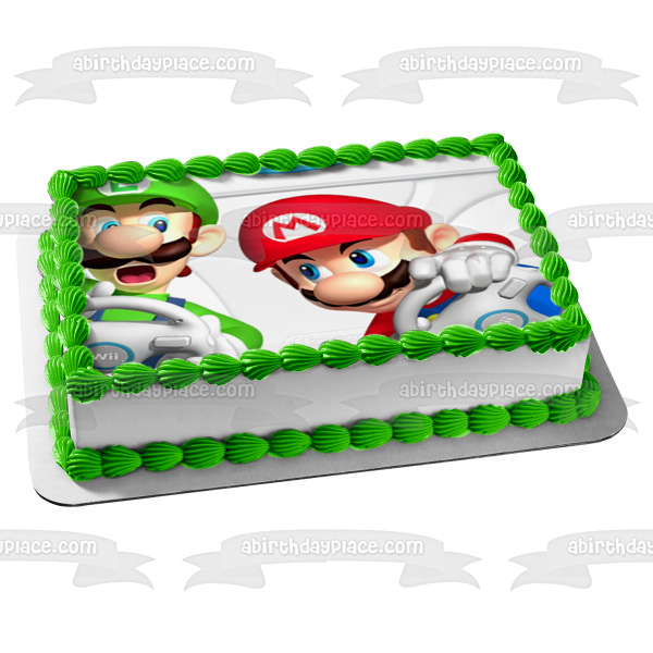 Super Mario Brothers Luigi Wii Steering Wheels and Controllers Edible Cake Topper Image ABPID01292