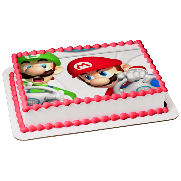 Super Mario Brothers Luigi Wii Steering Wheels and Controllers Edible Cake Topper Image ABPID01292