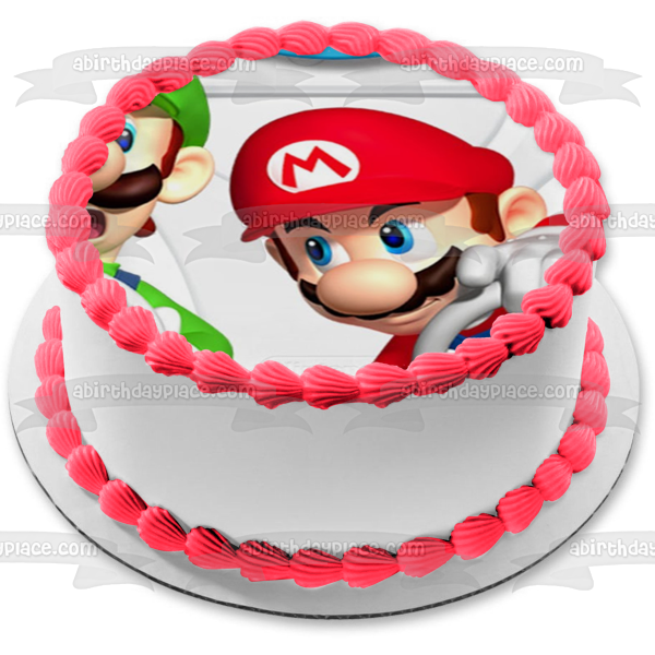 Super Mario Brothers Luigi Wii Steering Wheels and Controllers Edible Cake Topper Image ABPID01292