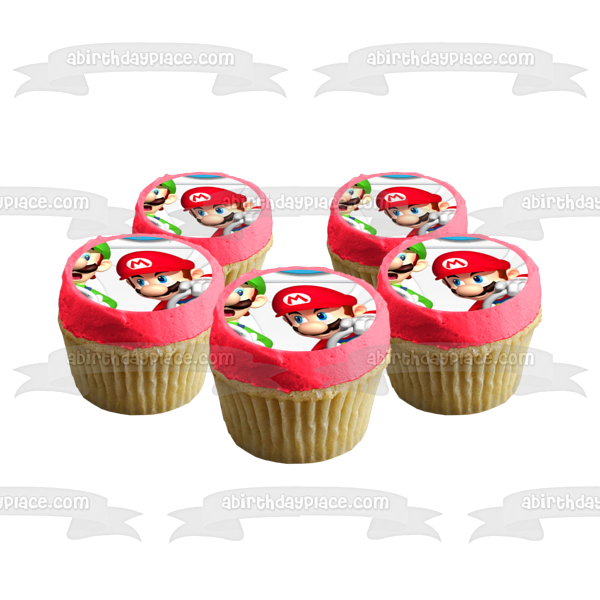 Super Mario Brothers Luigi Wii Steering Wheels and Controllers Edible Cake Topper Image ABPID01292