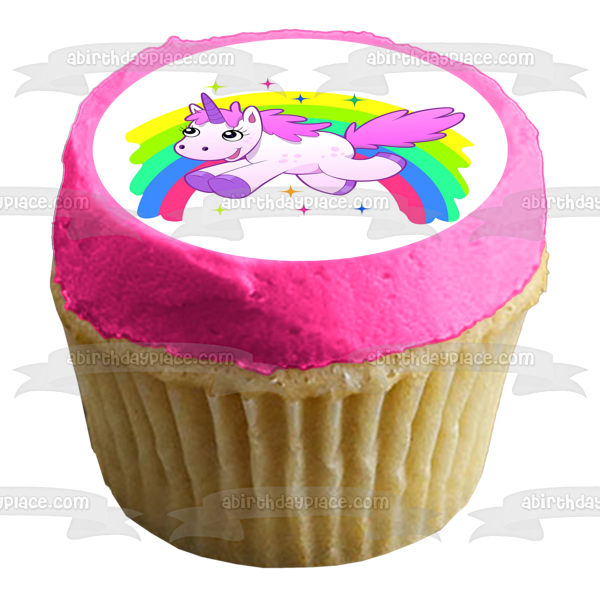 Adorno comestible para tarta con diseño de unicornio, arcoíris y estrellas, imagen ABPID01335 