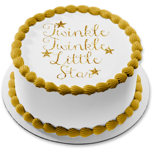 Gold Words Twinkle Twinkle Little Star  with Gold Stars Edible Cake Topper Image ABPID01452