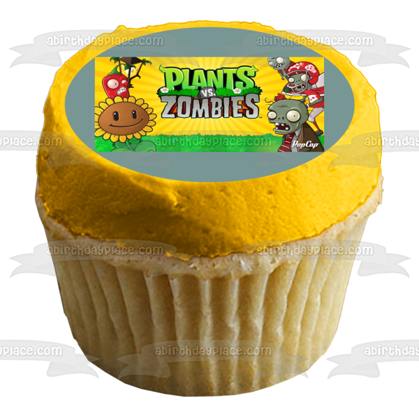 Plantas Vs Zombies Girasol Chili Pepper Zombies con un fondo amarillo Adorno comestible para tarta Imagen ABPID01428 