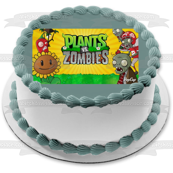 Plantas Vs Zombies Girasol Chili Pepper Zombies con un fondo amarillo Adorno comestible para tarta Imagen ABPID01428 