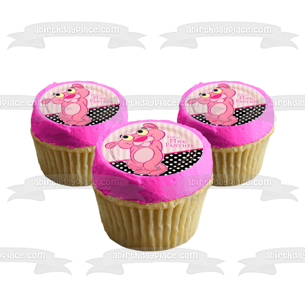 Baby Pink Panther Stripes and a Polka Dots Background Edible Cake Topper Image ABPID01475