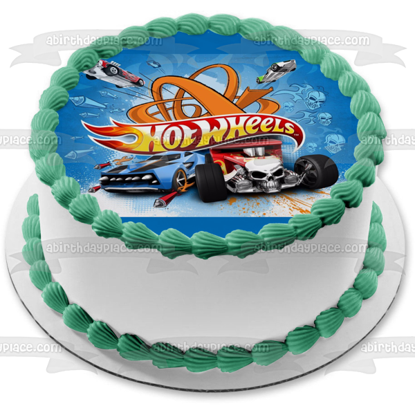 Mattel Hot Wheels Logo Cars Skulls Rockets Cars Edible Cake Topper Image ABPID01618