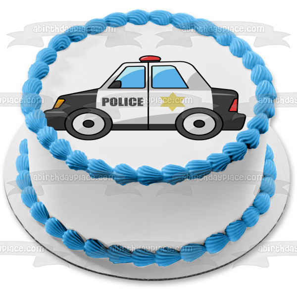 Adorno comestible para tarta con luz roja y estrella del coche de policía de dibujos animados, imagen ABPID01663 