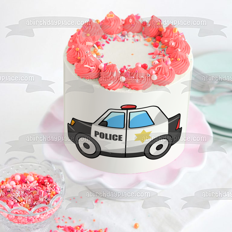 Adorno comestible para tarta con luz roja y estrella del coche de policía de dibujos animados, imagen ABPID01663 