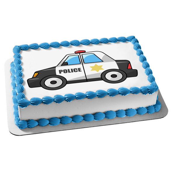 Adorno comestible para tarta con luz roja y estrella del coche de policía de dibujos animados, imagen ABPID01663 