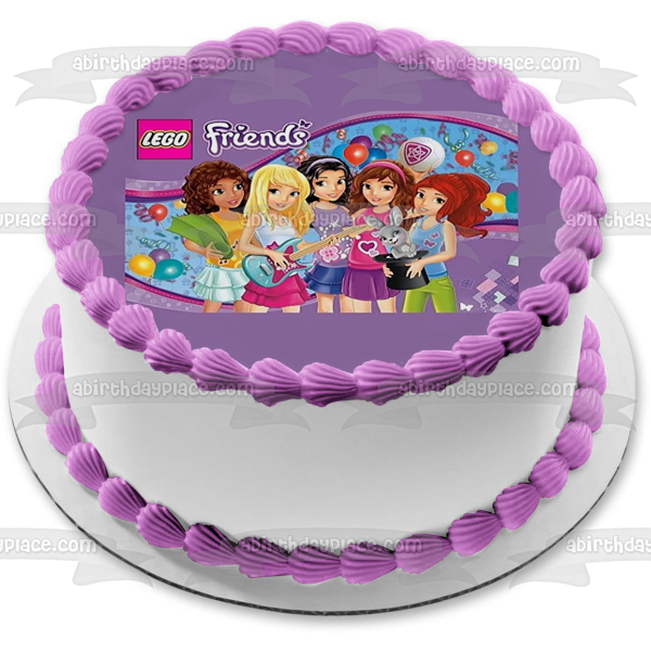 LEGO Friends Logo Guitar Rabit In a Hat and Balloons Edible Cake Topper Image ABPID01683