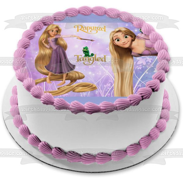 Adorno comestible para tarta con flores de Rapunzel enredadas y Pascal, imagen ABPID01745 