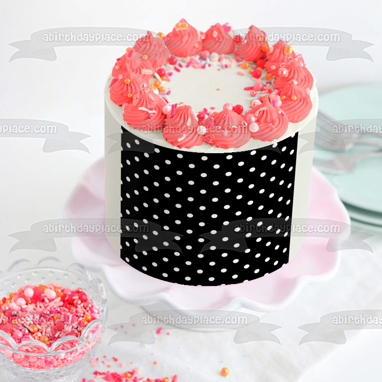 Imagen comestible para decoración de tarta con diseño de fondo de lunares en blanco y negro ABPID01765 