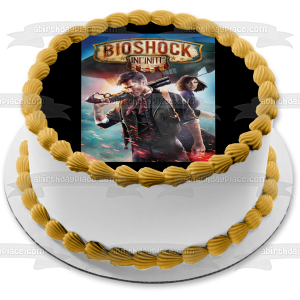 Imagen comestible para decoración de tarta con el logotipo de Bioshock Infinite, Booker Dewitt y Elizabeth, ABPID01767 