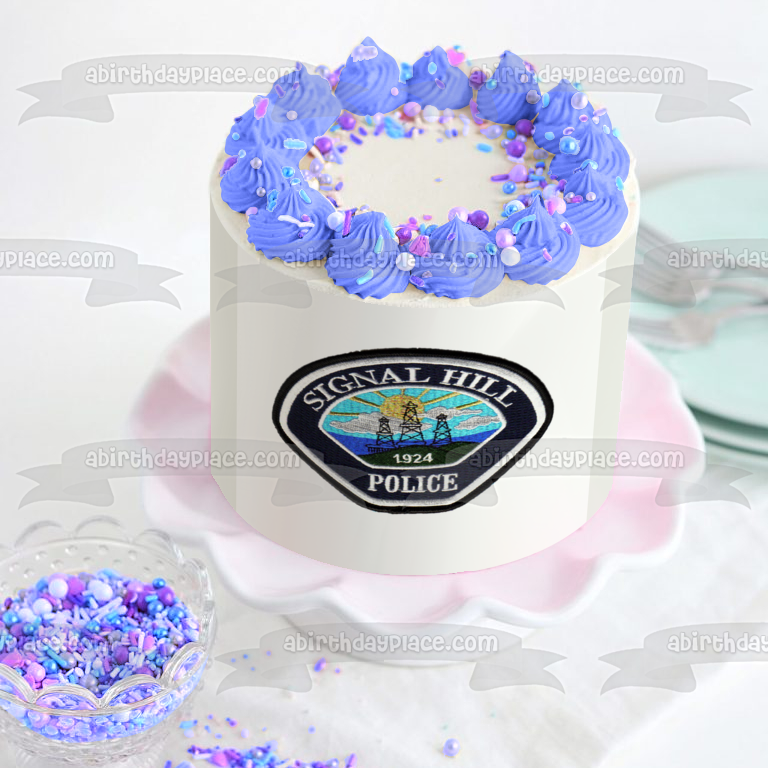 Imagen comestible para tarta con insignia del Departamento de Policía de Signal Hill ABPID01799 