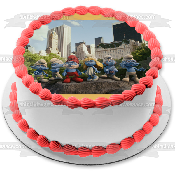 The Smurfs Central Park Papa Smurf Smurfette Grouchy Smurf Brainy Smurf and Gusty Smurf In Central Park Edible Cake Topper Image ABPID01769