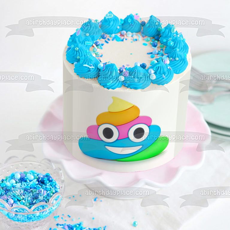 Rainbow Unicorn Poop Ice Cream Emoji Edible Cake Topper Image ABPID01831