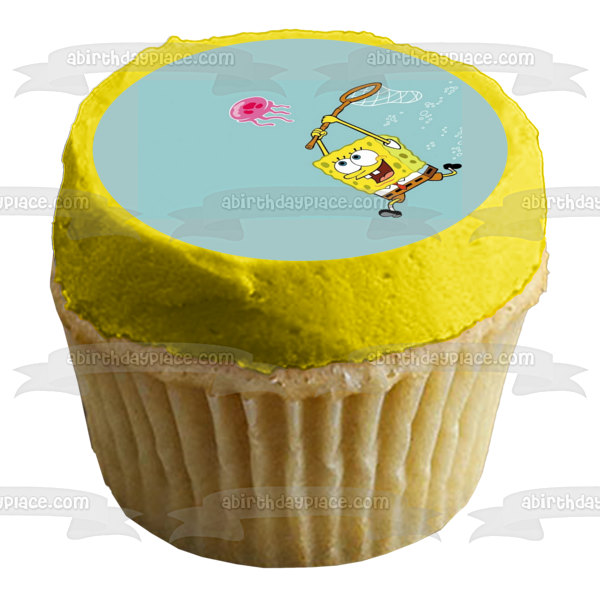 SpongeBob SquarePants Sponge Bob Square Pants and a Jellyfish Net Edible Cake Topper Image ABPID01818