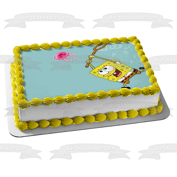 SpongeBob SquarePants Sponge Bob Square Pants and a Jellyfish Net Edible Cake Topper Image ABPID01818