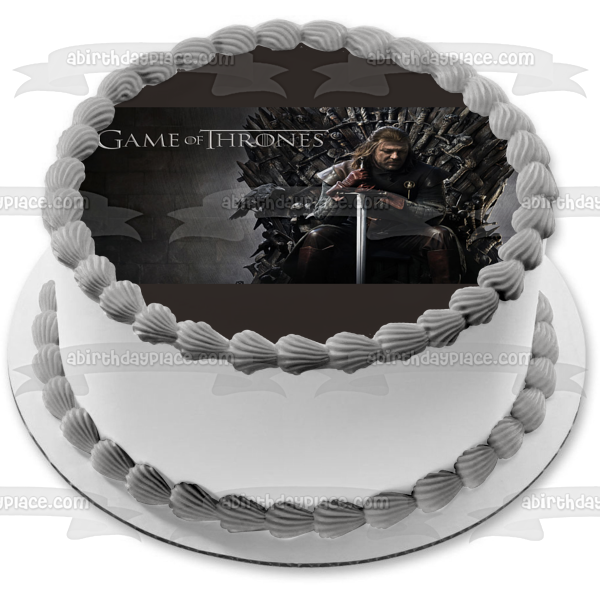 Game of Thrones Eddard Stark Sitting on the Iron Throne Edible Cake Topper Image ABPID01864