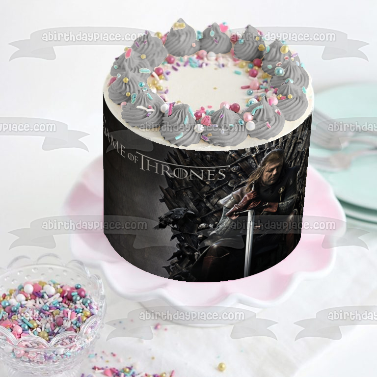 Game of Thrones Eddard Stark Sitting on the Iron Throne Edible Cake Topper Image ABPID01864