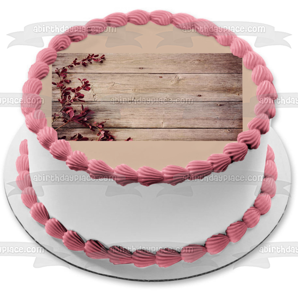 Wood Panel Red Flowers Edible Cake Topper Image ABPID01985