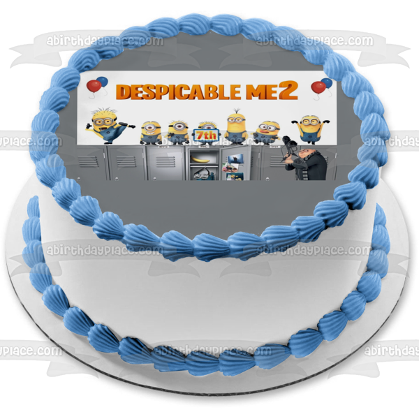 Despicable Me 2 Minions School Lockers Gru Kevin Stuart Globos Decoración comestible para tarta Imagen ABPID01883 