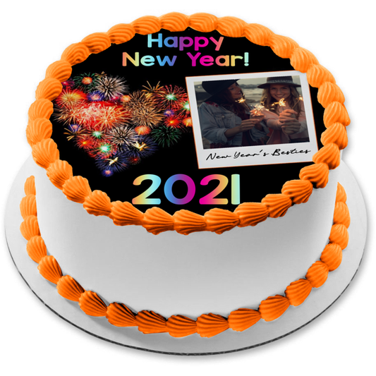 Happy New Year Customizable Photo Frame Edible Cake Topper Image ABPID55137