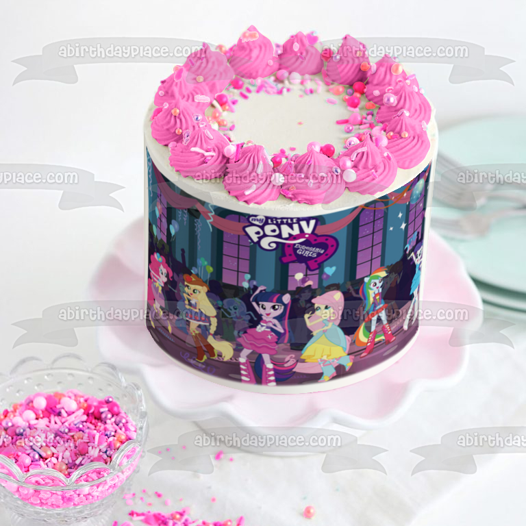 Adorno comestible para tarta My Little Pony Equestria Girls Twilight Sparkle Pinkie Pie y Rarity Imagen ABPID03215 