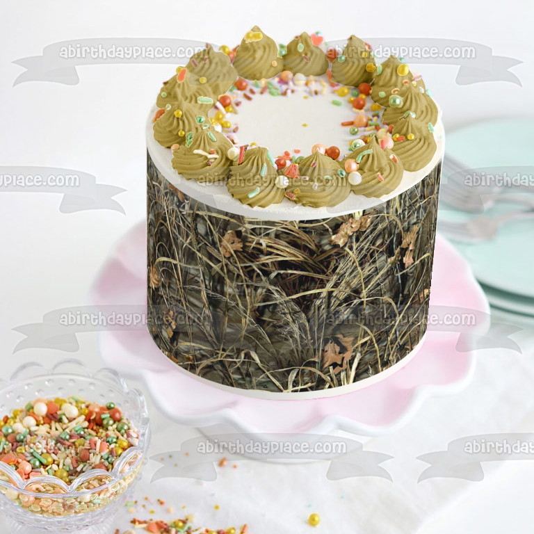 Adorno comestible para tarta con diseño de árbol y hojas de camuflaje, imagen ABPID03307 