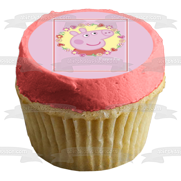 Adorno comestible para tarta con flores y corazones de Peppa Pig, imagen ABPID03313 