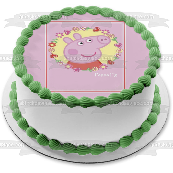 Adorno comestible para tarta con flores y corazones de Peppa Pig, imagen ABPID03313 