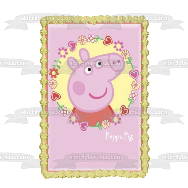 Adorno comestible para tarta con flores y corazones de Peppa Pig, imagen ABPID03313 