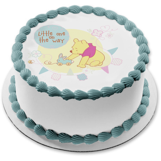 Adorno comestible para tarta de Winnie the Pooh Baby Shower rosa y azul, imagen ABPID03314 