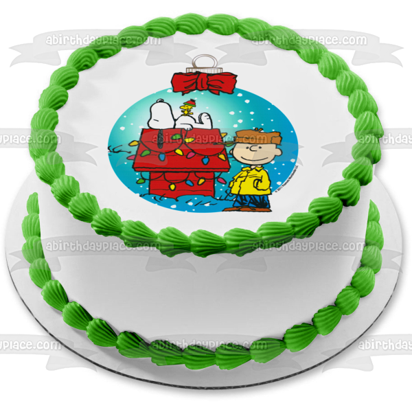 Peanuts Charlie Brown Snoopy and Woodstock at Christmas Edible Cake Topper Image ABPID03276