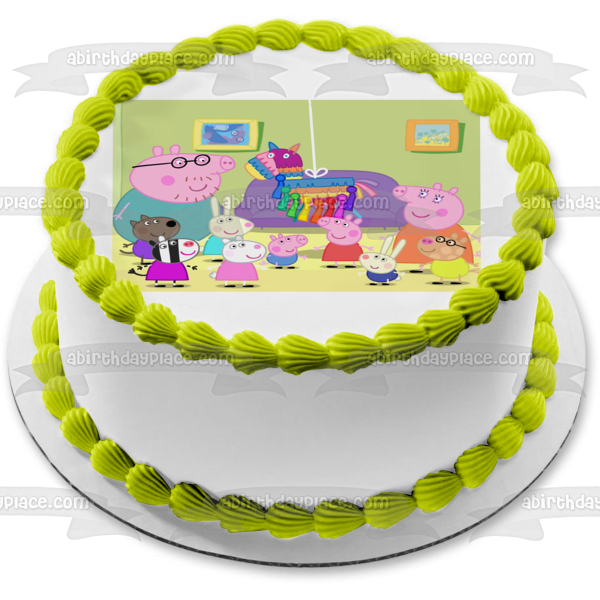 Peppa Pig Mamá Papá George y una piñata Adorno comestible para tarta Imagen ABPID03295 