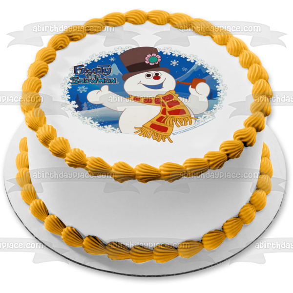 Frosty the Snowman Snowflakes and a Magic Hat Christmas Edible Cake Topper Image ABPID03369