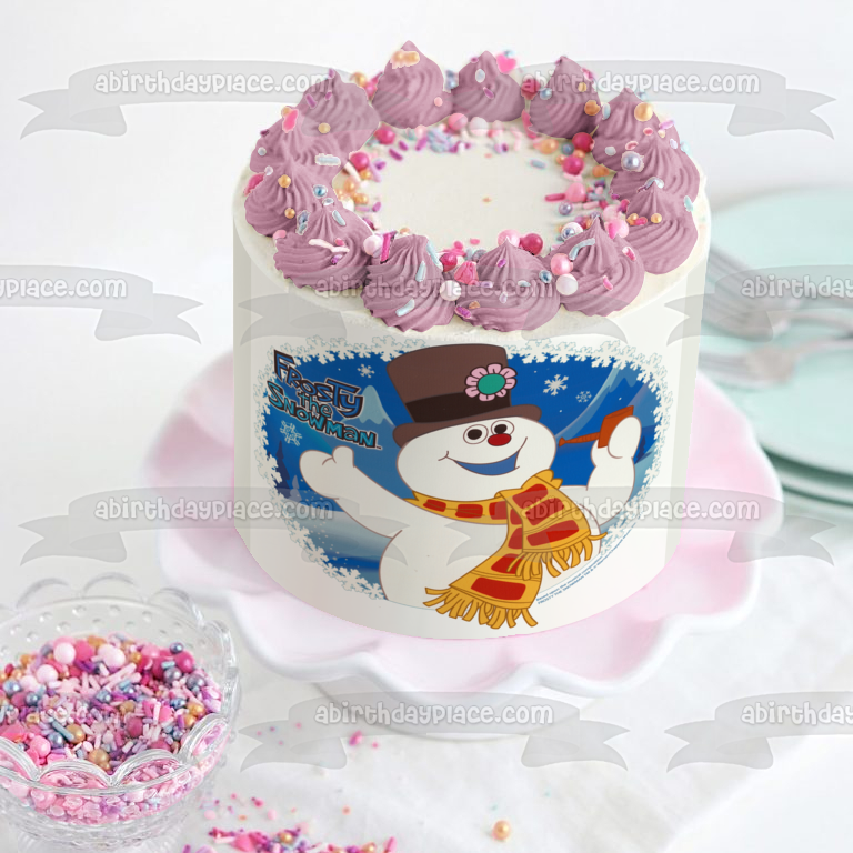 Frosty the Snowman Snowflakes and a Magic Hat Christmas Edible Cake Topper Image ABPID03369