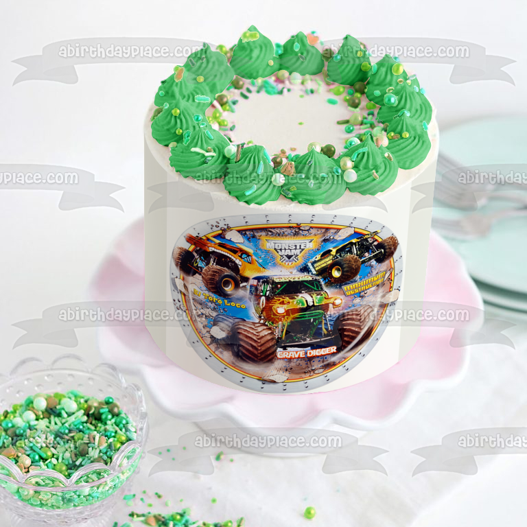 Monster Jam El Toro Loco and Grave Digger Maximum Destruction Edible Cake Topper Image ABPID03370