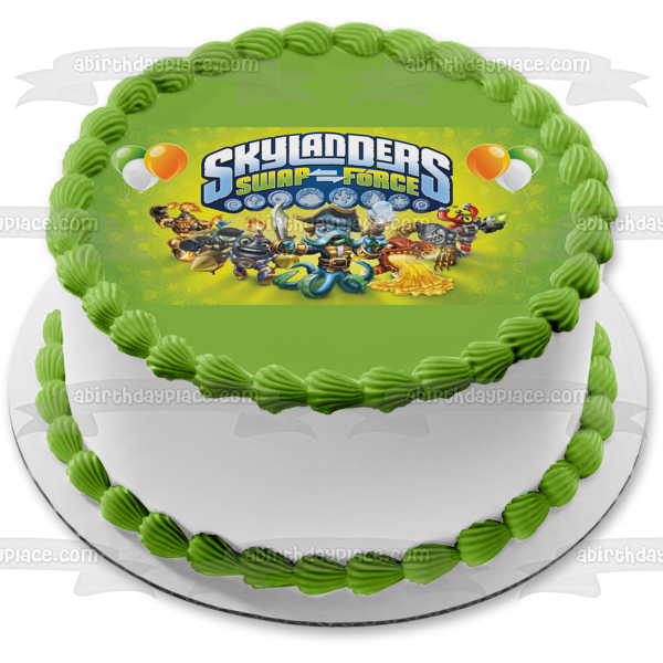 Skylanders Swap Force Wash Buckler Magna Charge and Balloons Edible Cake Topper Image ABPID03378