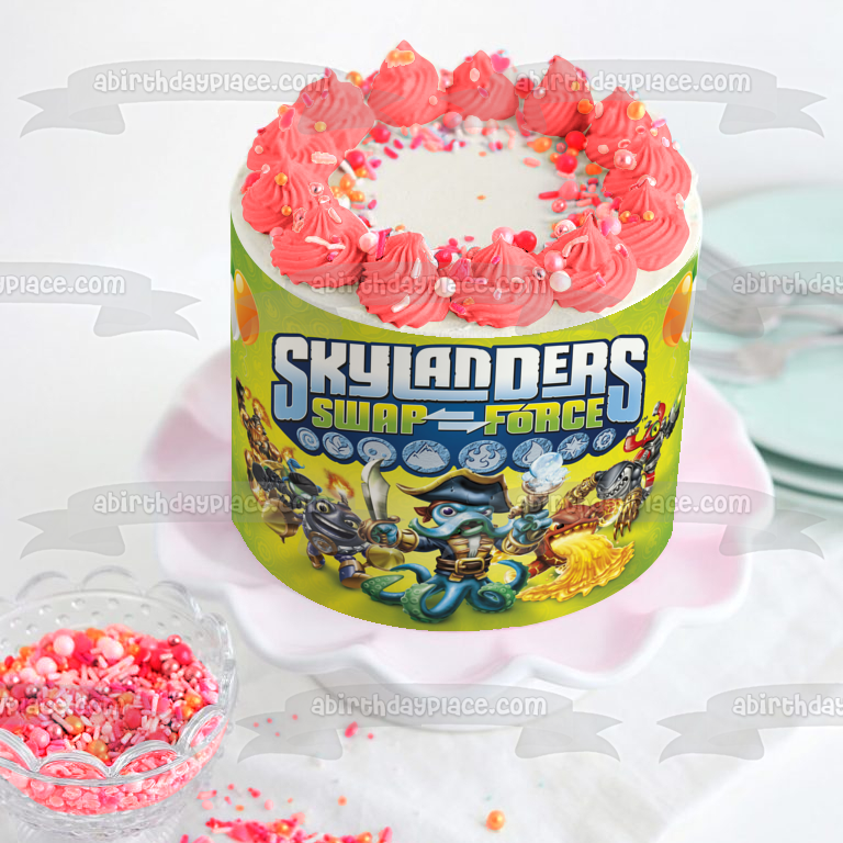 Skylanders Swap Force Wash Buckler Magna Charge and Balloons Edible Cake Topper Image ABPID03378